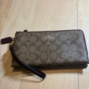 Coach Signature Brown Wristlet Clutch